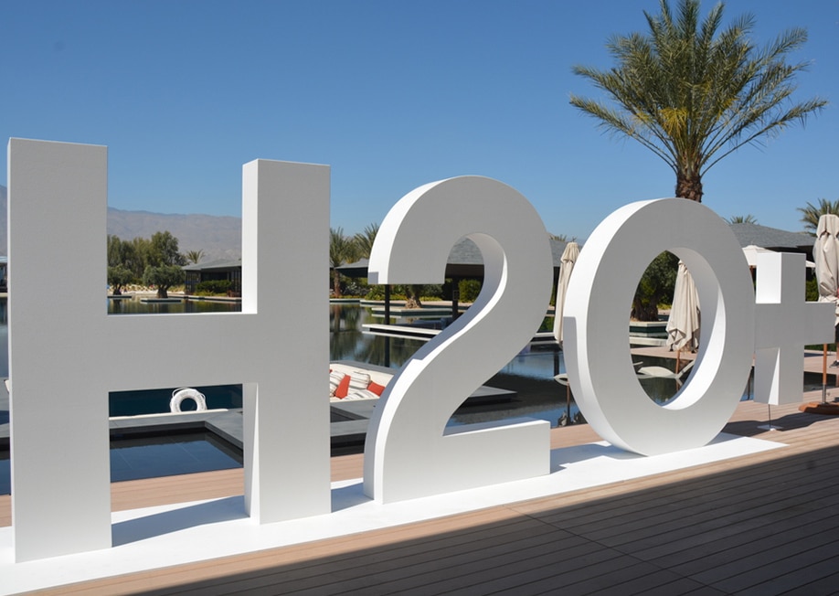 Custom signage reading H20 for one of our experiential marketing events.